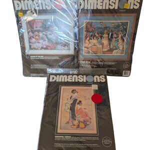 Dimensions NWT Lot 3 Oriental Ladies Elegant Affair Dinner At Ritz Crewel Kits